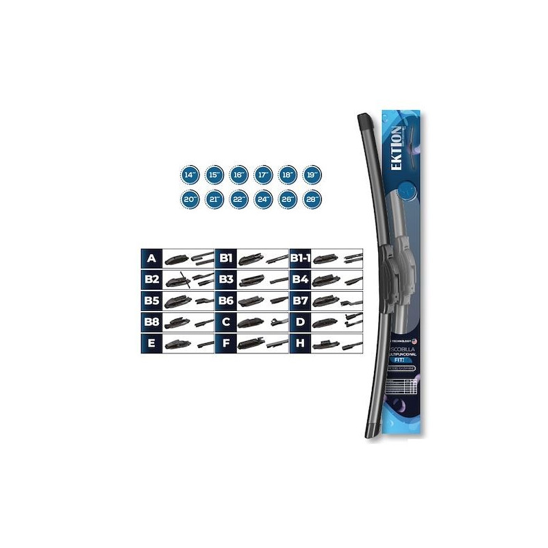 Plumilla trasera Ektron 16 pulgadas 10 adaptadores